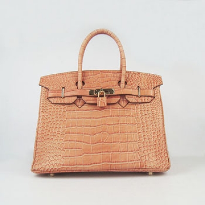 Hermes Birkin 30Cm Crocodile Stripe Handbags Orange Gold