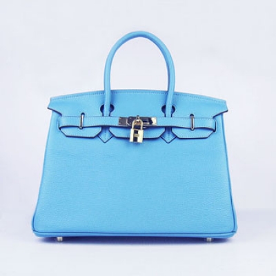 Hermes Birkin 30Cm Togo Leather Handbags Light Blue Gold