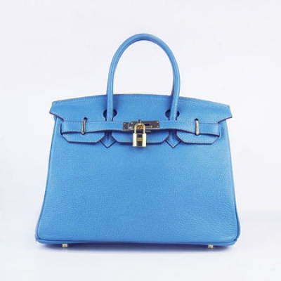 Hermes Birkin 30Cm Togo Leather Handbags Blue Gold