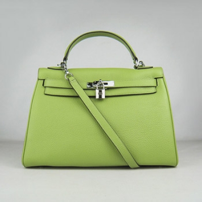 Hermes Kelly 32Cm Togo Leather Handbag Green Silver