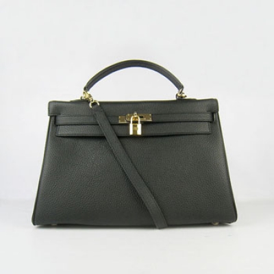Hermes Kelly 35Cm Togo Leather Handbag Black/Gold